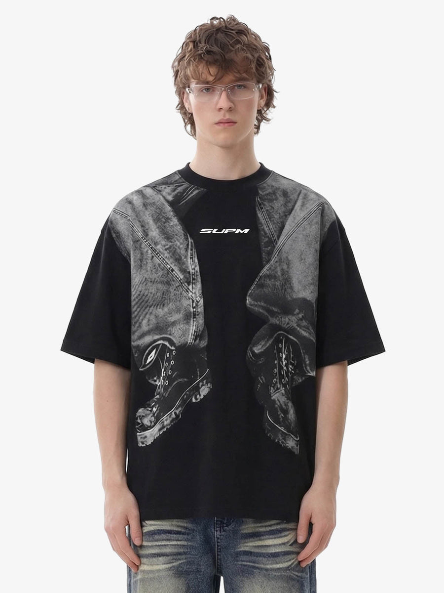 3D Trompe L’Oeil Graphic Short Sleeve T-Shirt - 2610 - Black / M