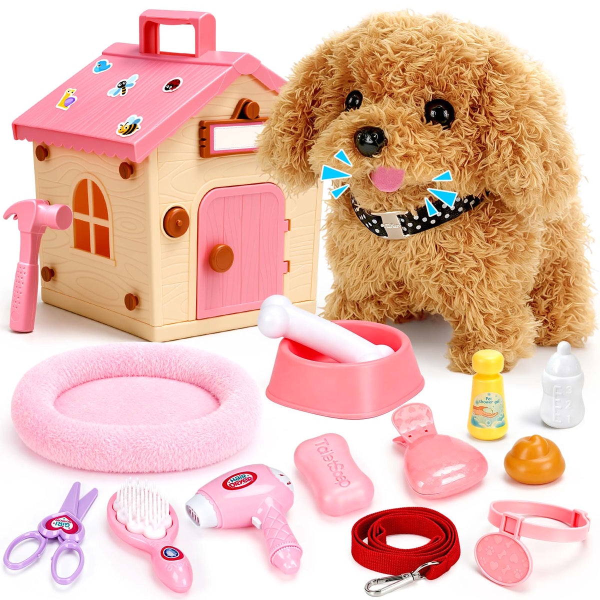 18-Piece Walking Robot Puppy Toy with Dog House & Leash