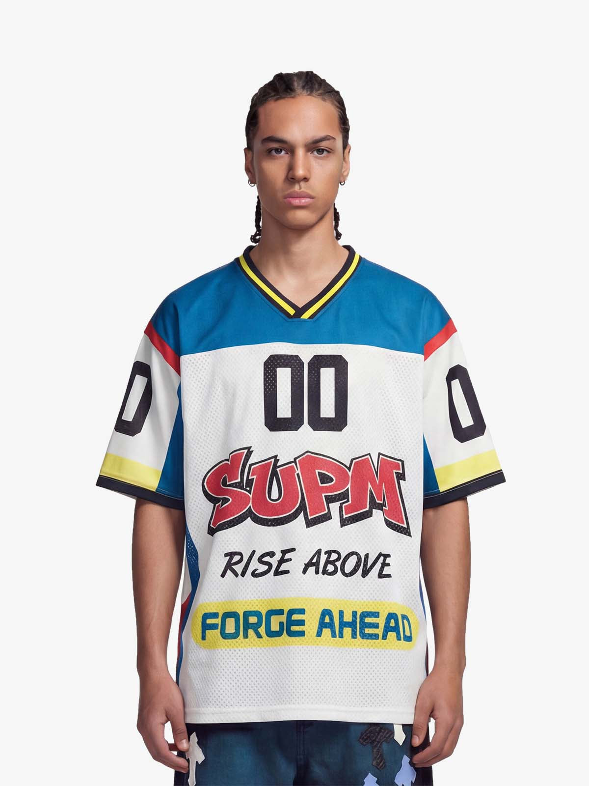 Color-Block Digital Print Mesh V-Neck Jersey - Photo Color / M