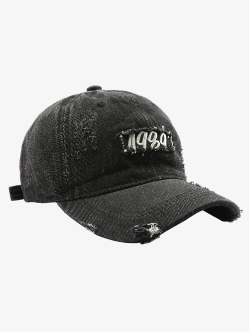 1989 Embroidery Distressed Denim Baseball Cap - Black