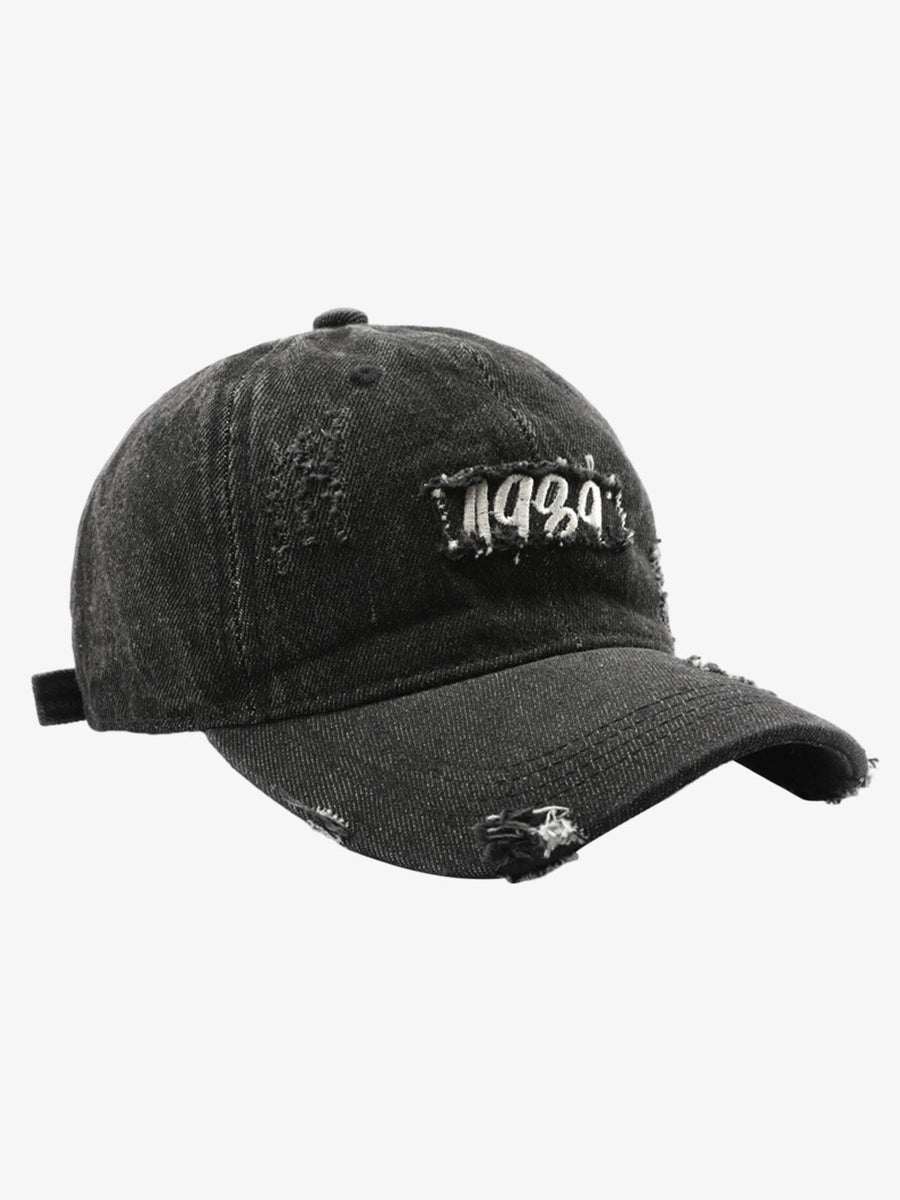 1989 Embroidery Distressed Denim Baseball Cap - Black