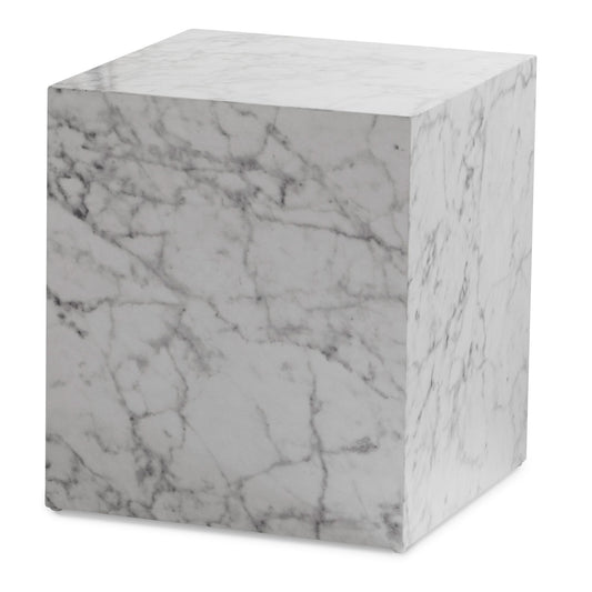 FineBuy Couchtisch MONOBLOC 40x40x45 cm Hochglanz mit Marmor Optik, Wohnzimmertisch Cube Quadratisch, Design Sofatisch, Lounge Beistelltisch Würfel-Fo