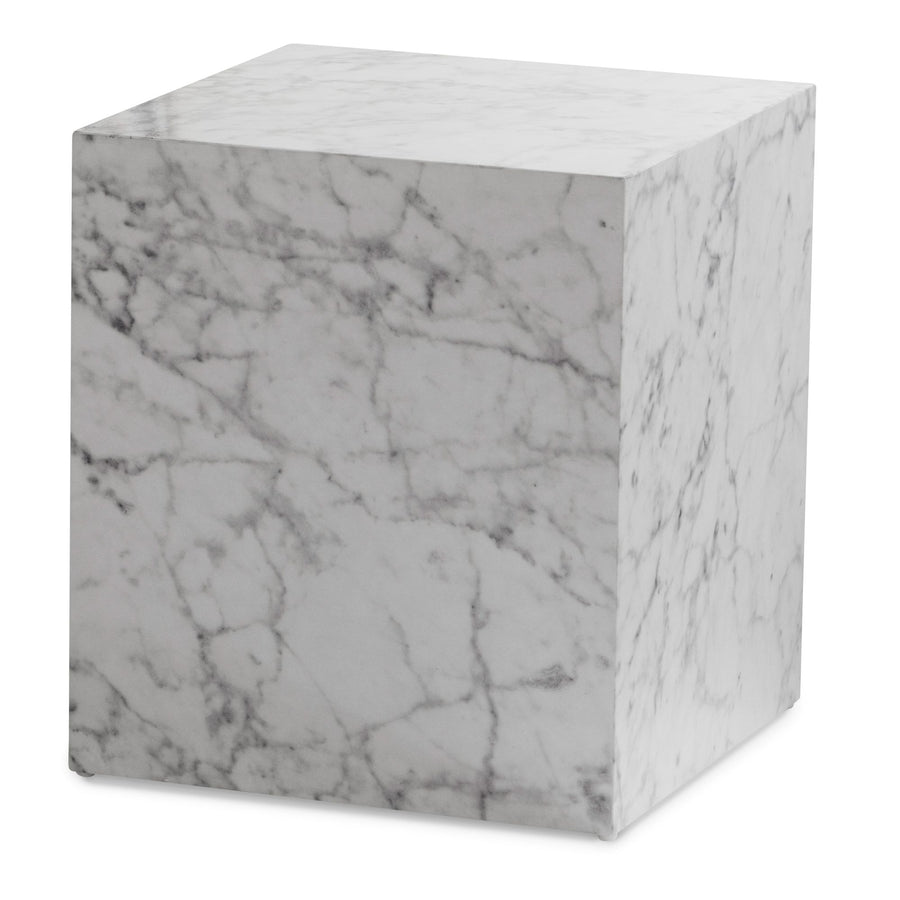 FineBuy Couchtisch MONOBLOC 40x40x45 cm Hochglanz mit Marmor Optik, Wohnzimmertisch Cube Quadratisch, Design Sofatisch, Lounge Beistelltisch Würfel-Fo