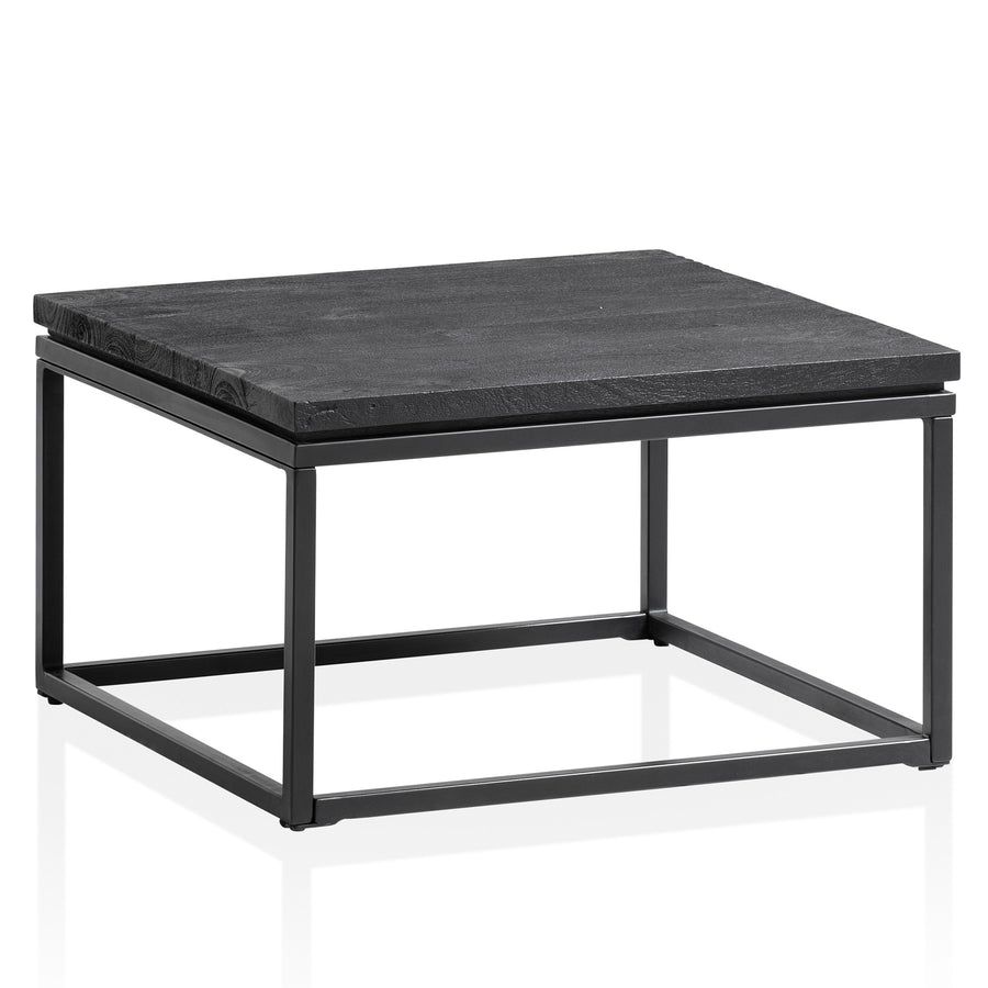 FineBuy Design Couchtisch Mango Massivholz schwarz · Wohnzimmertisch mit Metallgestell · moderner Massivholztisch im Industrial Stil