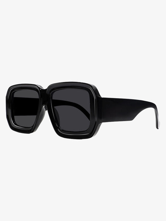 Retro Square Frame Wide Temple Sunglasses - Black Frame Gray Piece