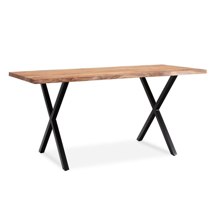 FineBuy Esszimmertisch rechteckig Massivholz Akazie Baumkante - Industrial Esstisch Baumstamm Massiv Echtholz - Küchentisch - Baumkantentisch mit schw