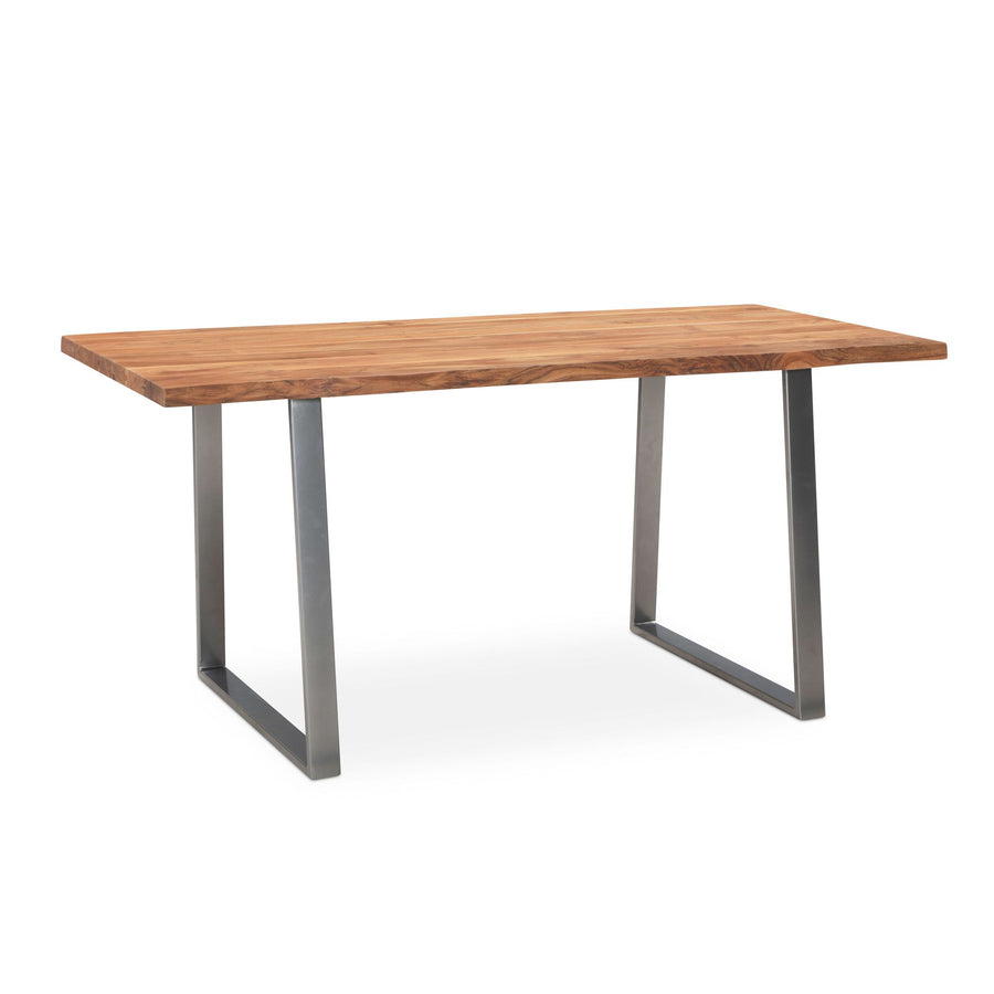 FineBuy Schreibtisch Akazie Massivholz / Metall Computertisch Baumkante, Homeoffice Bürotisch Massiv mit Trapezbeinen in Chrom, Holztisch Laptoptisch 