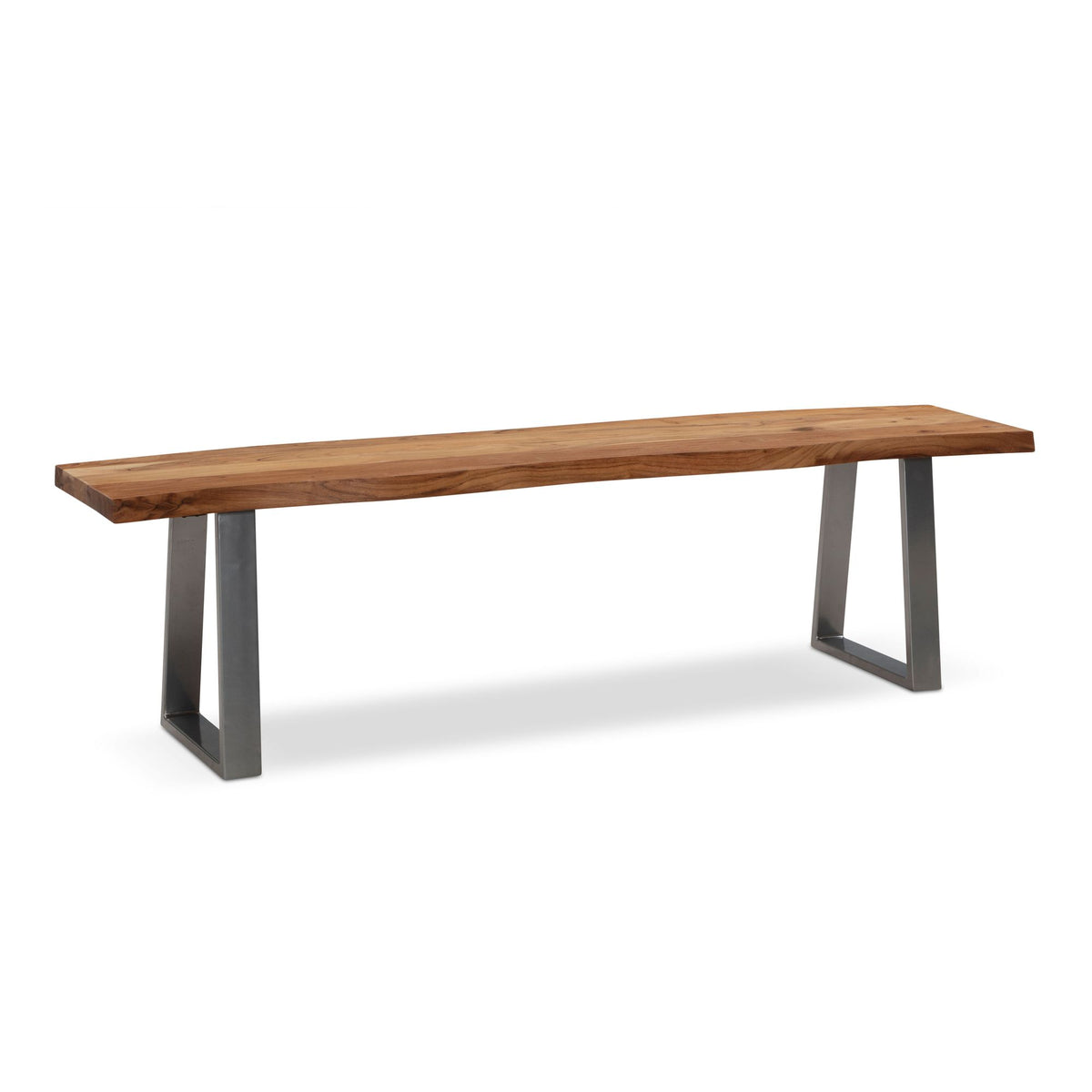 FineBuy Esszimmerbank Akazie Massivholz / Metall mit Baumkante, Esstischbank Holzbank Massiv ohne Lehne, Küchenbank Chrom Essbank Modern, Sitzbank Ess