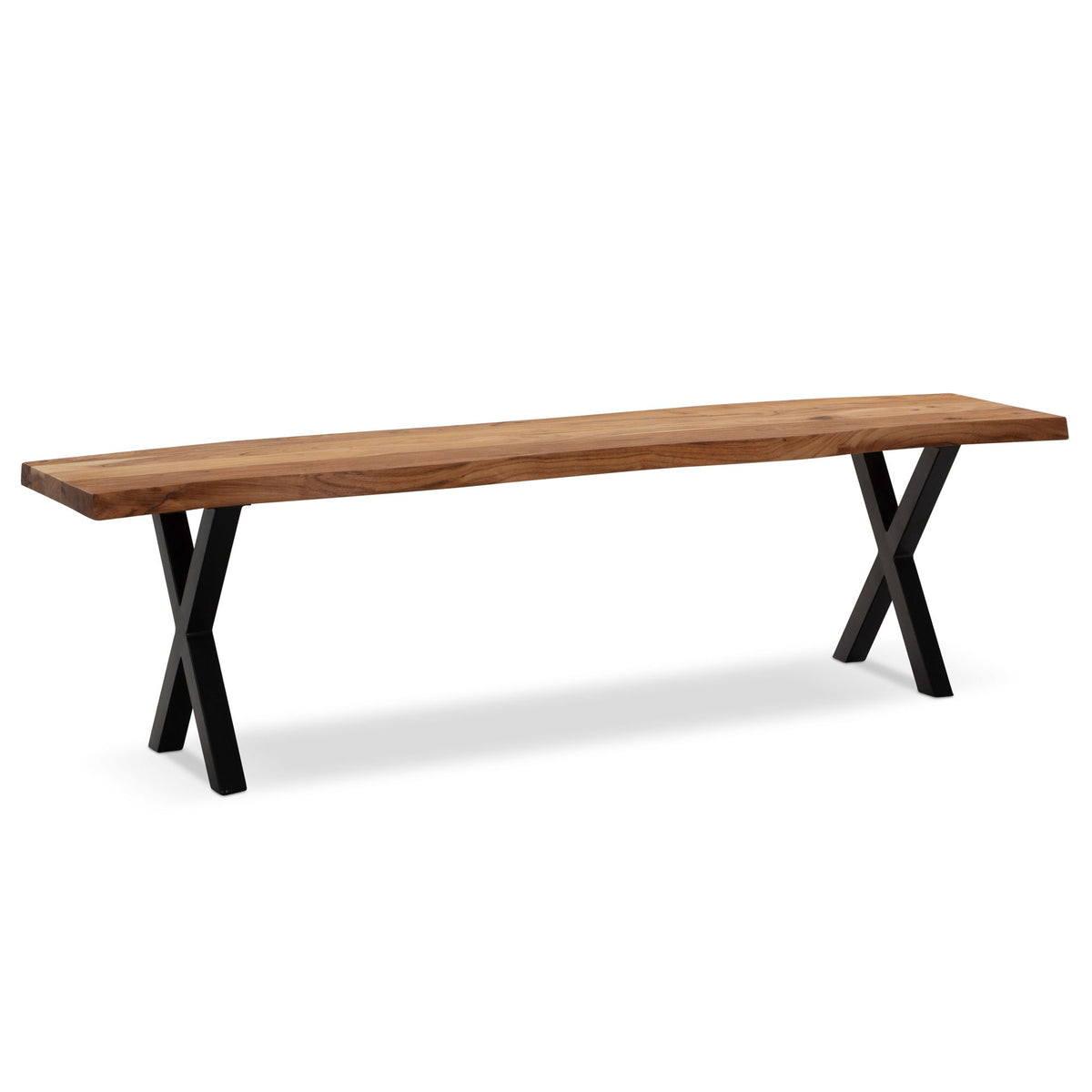 FineBuy Esszimmerbank Akazie Massivholz / Metall mit Baumkante, Esstischbank Modern, Holzbank Massiv ohne Lehne, Küchenbank Essbank mit X-Beinen, Sitz