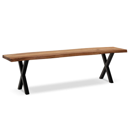 FineBuy Esszimmerbank Akazie Massivholz / Metall mit Baumkante, Esstischbank Modern, Holzbank Massiv ohne Lehne, Küchenbank Essbank mit X-Beinen, Sitz