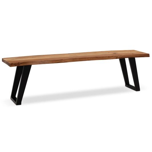 FineBuy Esszimmerbank Akazie Massivholz / Metall mit Baumkante, Esstischbank Modern, Holzbank Massiv ohne Lehne, Küchenbank Essbank mit U-Beinen, Sitz