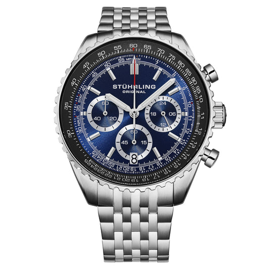Raceway Chrono 1010B Mens 42mm - A deep blue dial paired with silver sub-dials