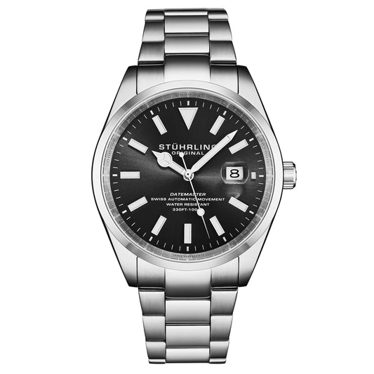 Stührling Datemaster Heritage Automatic 1025 Men’s 42mm - Black Sunray Dial/Stainless Steel Bracelet