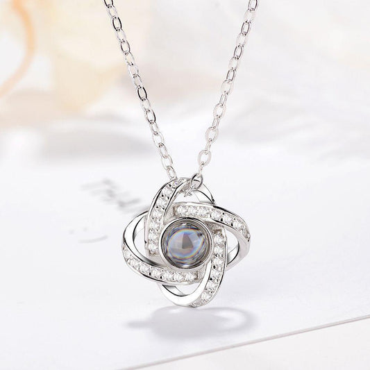 925 Sterling Silber Personalisierte Projektion Kette mit Foto drin im Stein - Unendlichkeit Kleeblatt