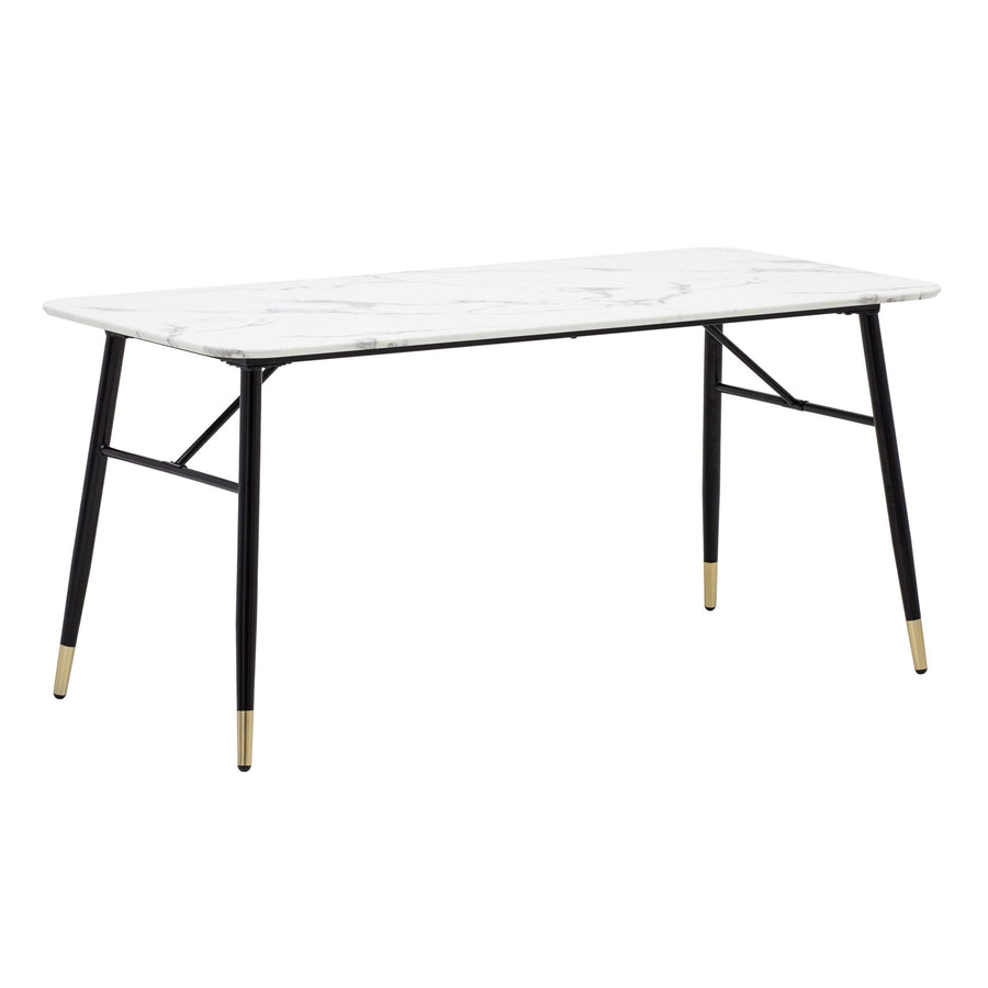 FineBuy Esszimmertisch Weiß Esstisch in Marmor-Optik Modern, Küchentisch mit Metallbeinen, Speisetisch Rechteckig, Tisch Esszimmer