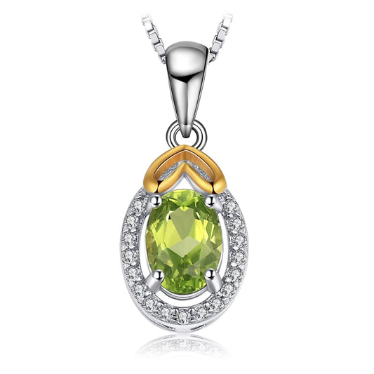 Elegant Oval Cut Genuine Natural Green Peridot Pendant Necklace in 925 Sterling Silver - A Timeless Accessory for Women