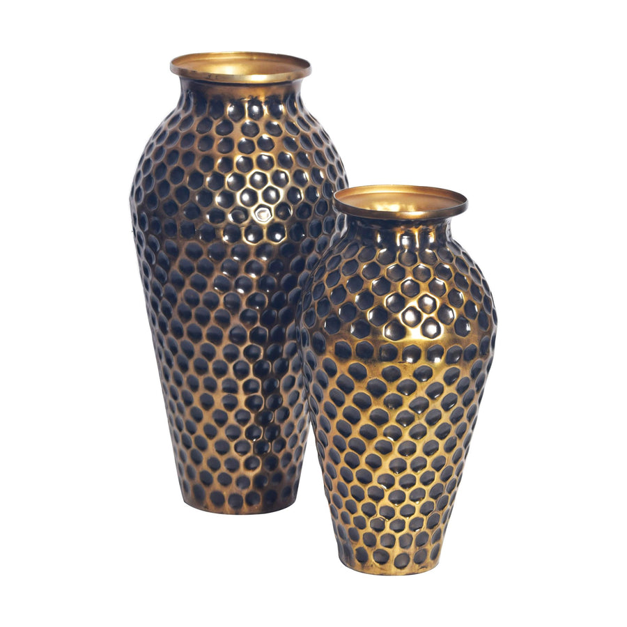FineBuy Deko Vase 2er Set Aluminium Amphore Blumenvase Modern, Dekovase Rund 2-teilig für Blumen, Alu Tischvase Wohndeko Metall Tischdeko Handgefertig