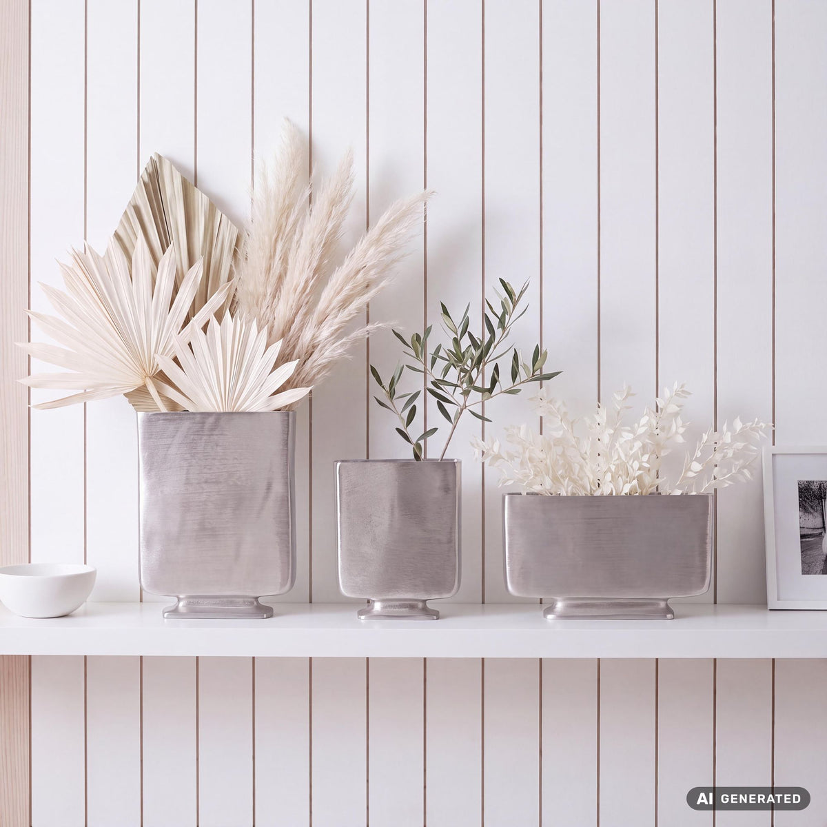 FineBuy Deko Vase 3er Set Aluminium Blumenvase Modern, Dekovase Eckig 3-teilig für Blumen, Alu Tischvase Wohndeko Metall Tischdeko Handgefertigt