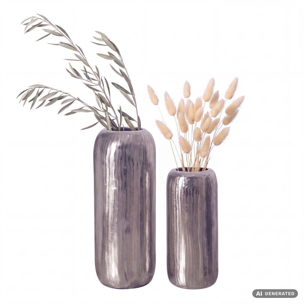 FineBuy Deko Vase 2er Set Aluminium Zylinder Blumenvase Modern, Dekovase Rund 2-teilig für Blumen, Alu Tischvase Wohndeko Metall Tischdeko Handgeferti