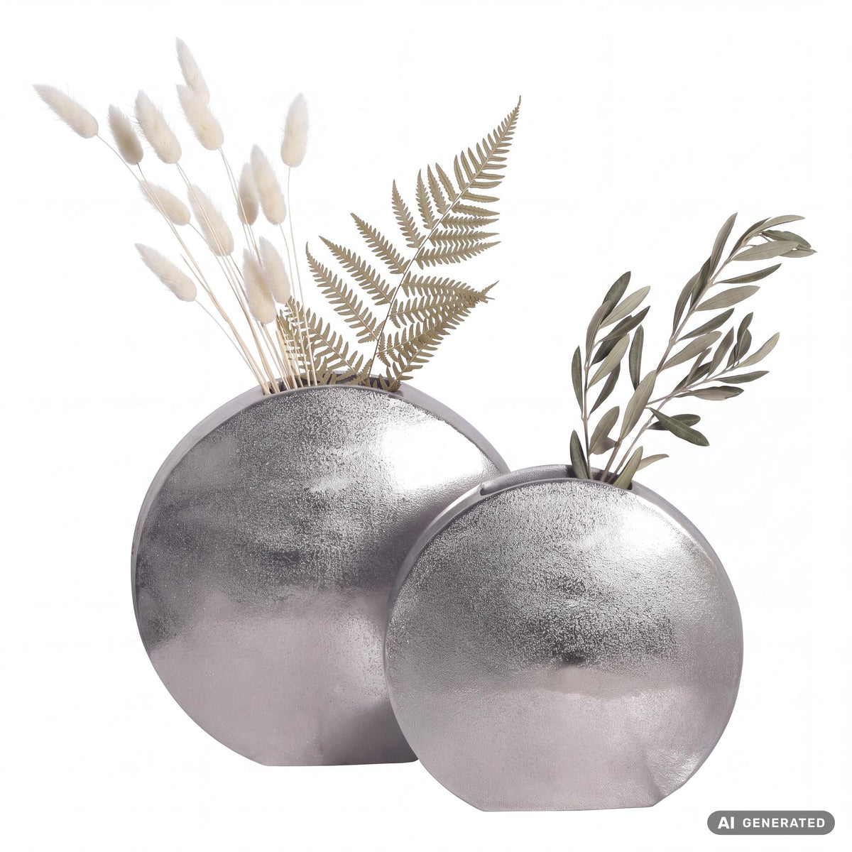 FineBuy Deko Vase 2er Set Aluminium Blumenvase Modern, Dekovase Rund 2-teilig für Blumen, Alu Tischvase Wohndeko Metall Tischdeko Handgefertigt