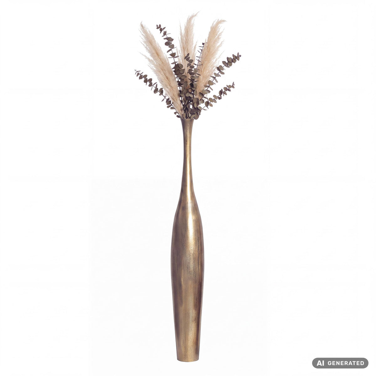 FineBuy Deko Vase Aluminium Gold Blumenvase Modern Groß, Dekovase Extravagant für Blumen, XXL Alu Bodenvase Metall Wohndeko Handgefertigt