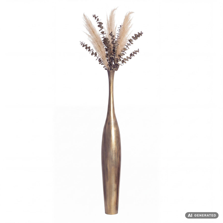 FineBuy Deko Vase Aluminium Gold Blumenvase Modern Groß, Dekovase Extravagant für Blumen, XXL Alu Bodenvase Metall Wohndeko Handgefertigt