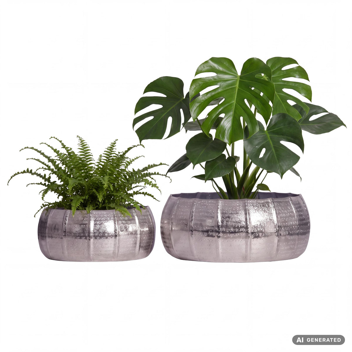 FineBuy Pflanzgefäß 2er Set Metall Deko Pflanzkübel, Design Schale Aluminium Rund Indoor, handgefertigte Dekoschale 2-teilig Punziert
