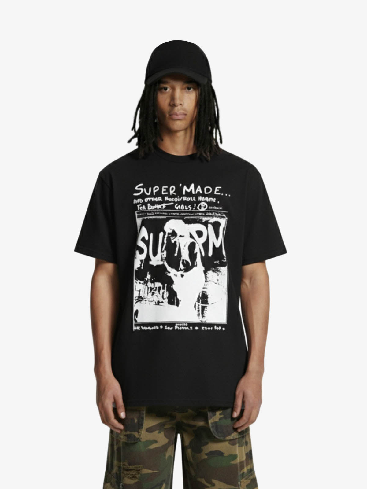 Vintage Washed Punk Graphic Print T-Shirt - Black / M