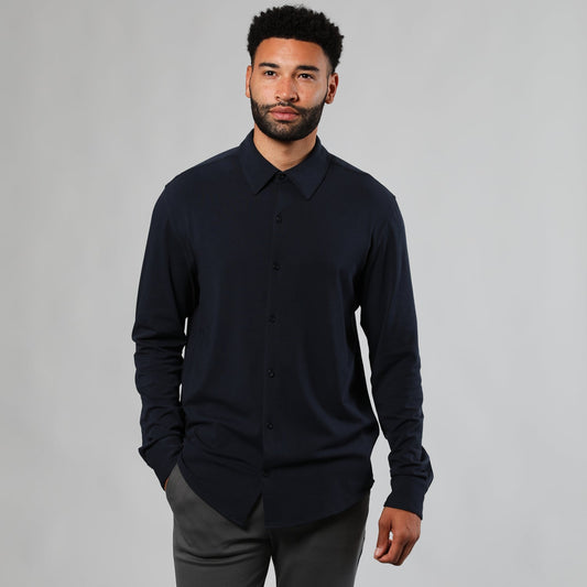 True Classic Navy Blue Long Sleeve Knit Shirt | Small