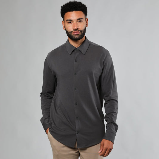 True Classic Carbon Gray Long Sleeve Knit Shirt | Small