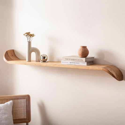 FineBuy Wandregal Mango Massivholz · Hängeregal mit geschwungenen Enden · Handgefertigtes Schwebendes Regal im modernen Design · Regalbrett aus Echtho