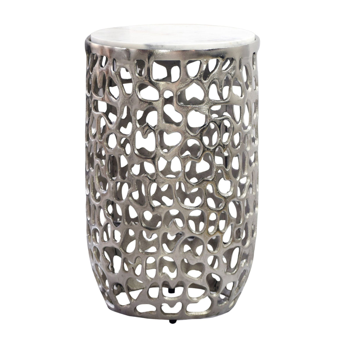 FineBuy Beistelltisch Aluminium rund 30cm – Anstelltisch mit Marmor Tischplatte – Design Metall Couchtisch für Wohnzimmer – runder Wohnzimmertisch mod