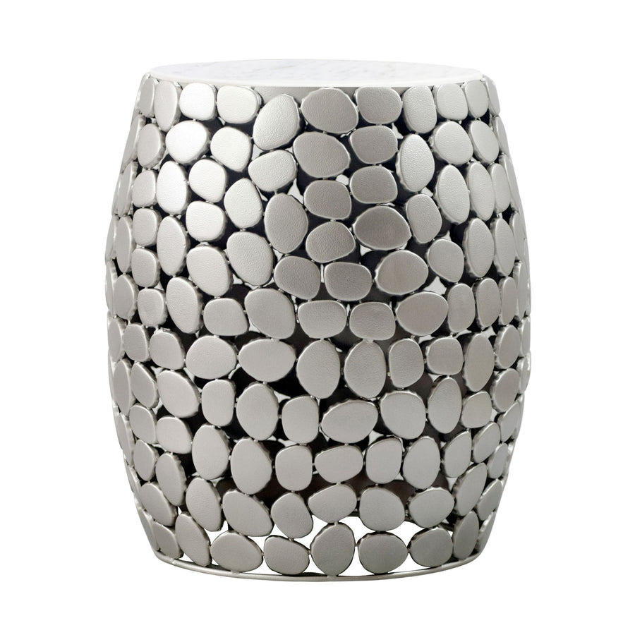 FineBuy Design Beistelltisch rund 40cm aus Aluminium & weißer Marmor Tischplatte – Couchtisch Alu – Metall Wohnzimmertisch Dekotisch Handmade