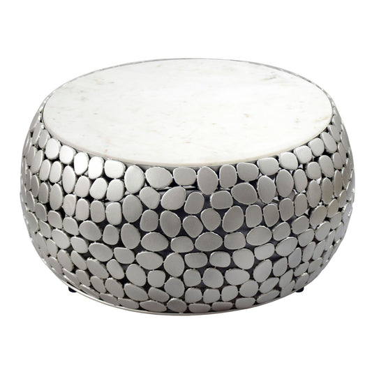 FineBuy Design Couchtisch rund 66 cm aus Aluminium und weißer Marmor Tischplatte - Wohnzimmertisch Alu - Metall Sofatisch - Beistelltisch Wohnzimmer -