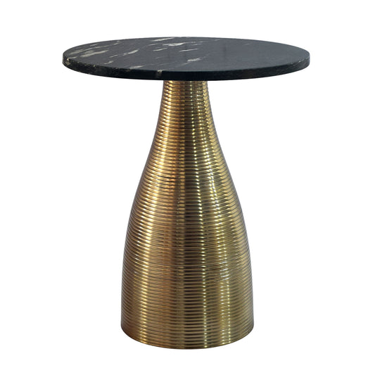 FineBuy Beistelltisch Rund 40cm Gold mit Massiver Marmorplatte - Wohnzimmertisch Naturstein Anstelltisch - Sofatisch Design Metall Couchtisch - Wohnzi