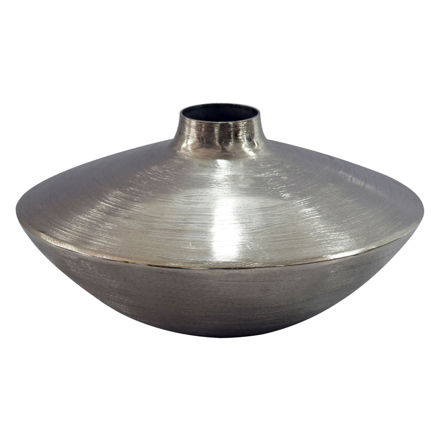 FineBuy Tischvase Aluminium 35cm - Dekovase rund - Metall Vase modern - Wohnzimmer Deko Alu - Design Vase flach Tisch Dekoration - Pflanzgefäß Handmad