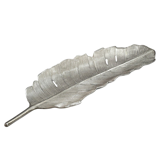 FineBuy Dekoschale Blatt Aluminium Silber Schale - Design Tischdeko Metall Wohnzimmer - Alu Wohnaccessoire Modern - Metallschale Dekoration - Aluschal