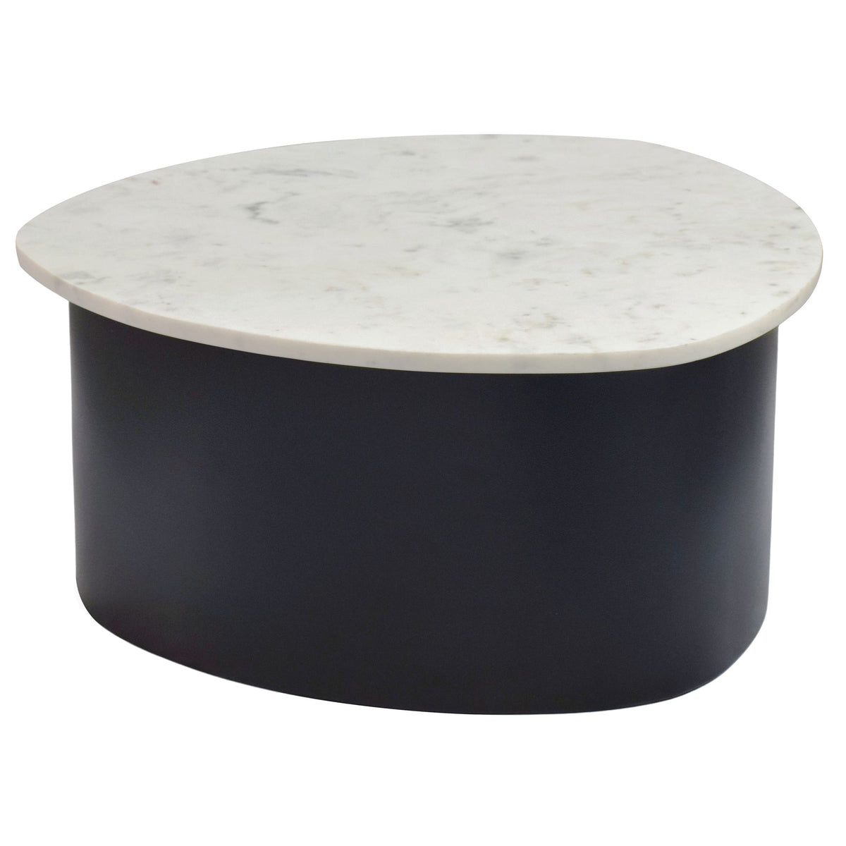 FineBuy Couchtisch 63cm mit weißer Marmor Tischplatte - Wohnzimmertisch Alu organische Form - Sofatisch Aluminium modern - Design Beistelltisch Metall