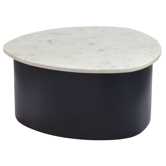 FineBuy Couchtisch 63cm mit weißer Marmor Tischplatte - Wohnzimmertisch Alu organische Form - Sofatisch Aluminium modern - Design Beistelltisch Metall