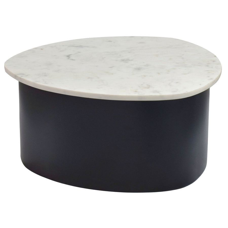 FineBuy Couchtisch 63cm mit weißer Marmor Tischplatte - Wohnzimmertisch Alu organische Form - Sofatisch Aluminium modern - Design Beistelltisch Metall