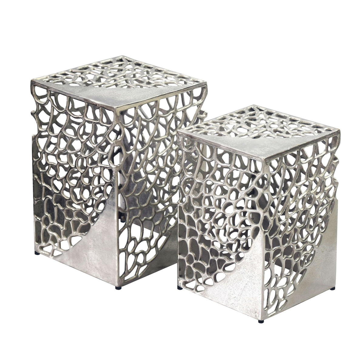 FineBuy 2er Set Beistelltisch Aluminium - Design Couchtisch Set - Metalltisch Wohnzimmertisch modern Alu - Sofatisch quadratisch Metall - Loungetisch 
