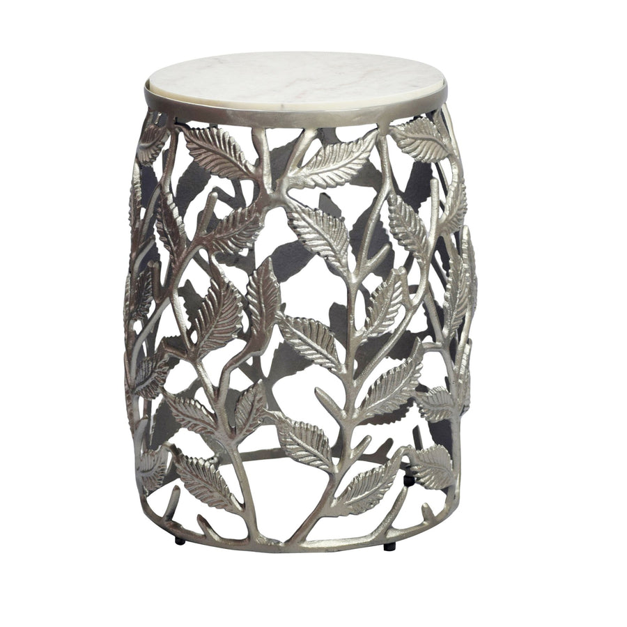 FineBuy Beistelltisch 40cm mit weißer Marmor Tischplatte - Couchtisch klein rund - Sofatisch Alu modern - Wohnzimmertisch Aluminium - Design Tisch Met
