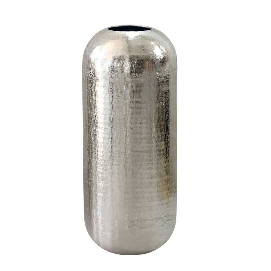 FineBuy Bodenvase Aluminium Silber - Dekovase groß - Standvase rund modern - Vase Metall für Blumen - Design Wohnzimmer Deko - Wohndeko Handmade