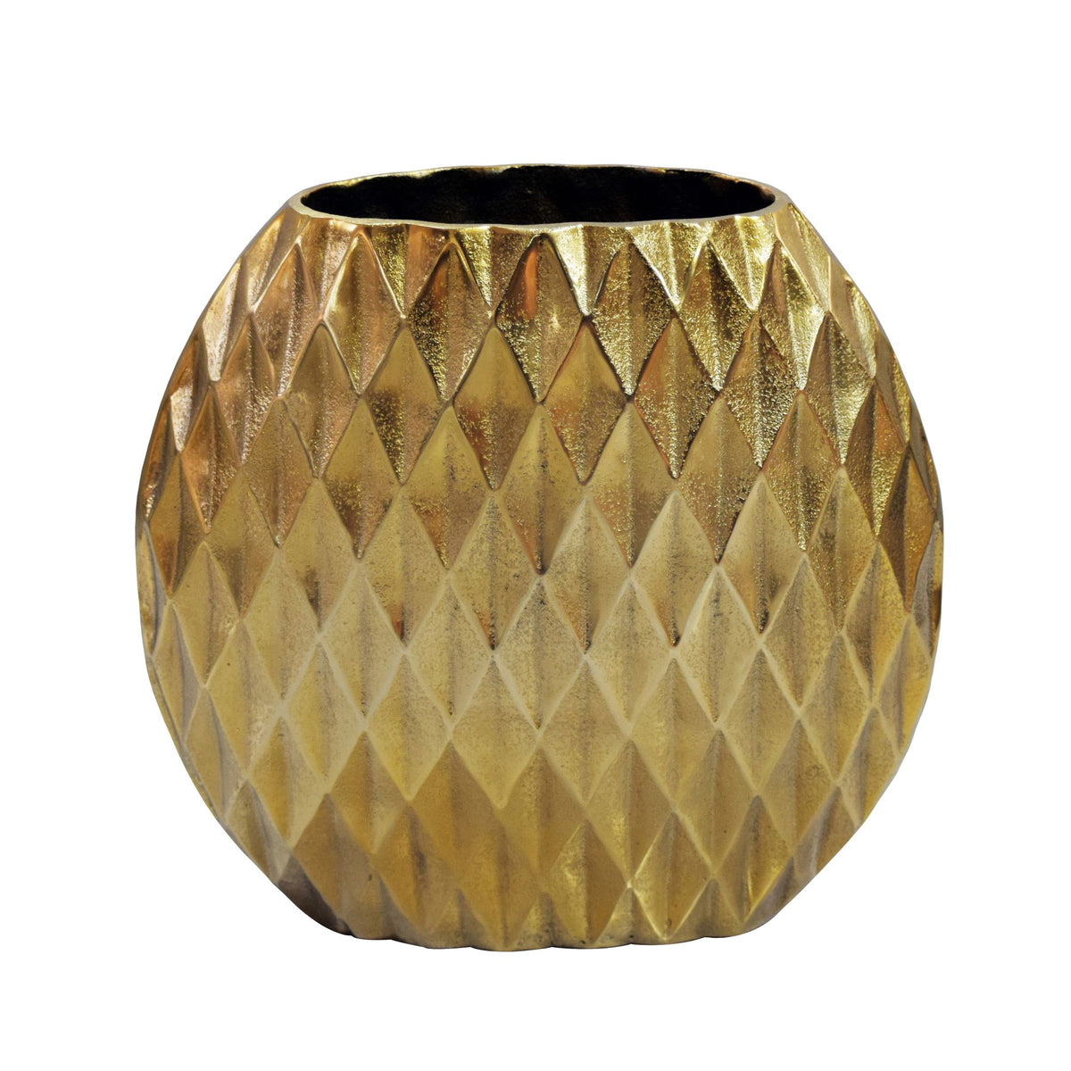 FineBuy Tischvase Aluminium 33,5cm - Dekovase rund mit Rautenmuster - Metall Vase modern - Wohnzimmer Deko Alu - Design Vase flach Tisch Dekoration Ha