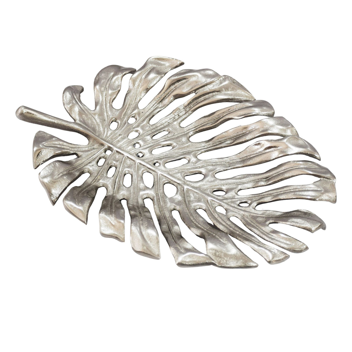 FineBuy Dekoschale Aluminium 36cm Monstera Blattform - Design Standdeko Obstschale Metall - Schmuckteller Tisch Deko - Dekoteller Blatt - Schmuckschal