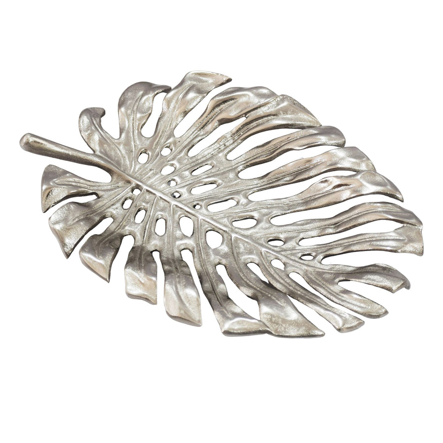 FineBuy Dekoschale Aluminium 36cm Monstera Blattform - Design Standdeko Obstschale Metall - Schmuckteller Tisch Deko - Dekoteller Blatt - Schmuckschal