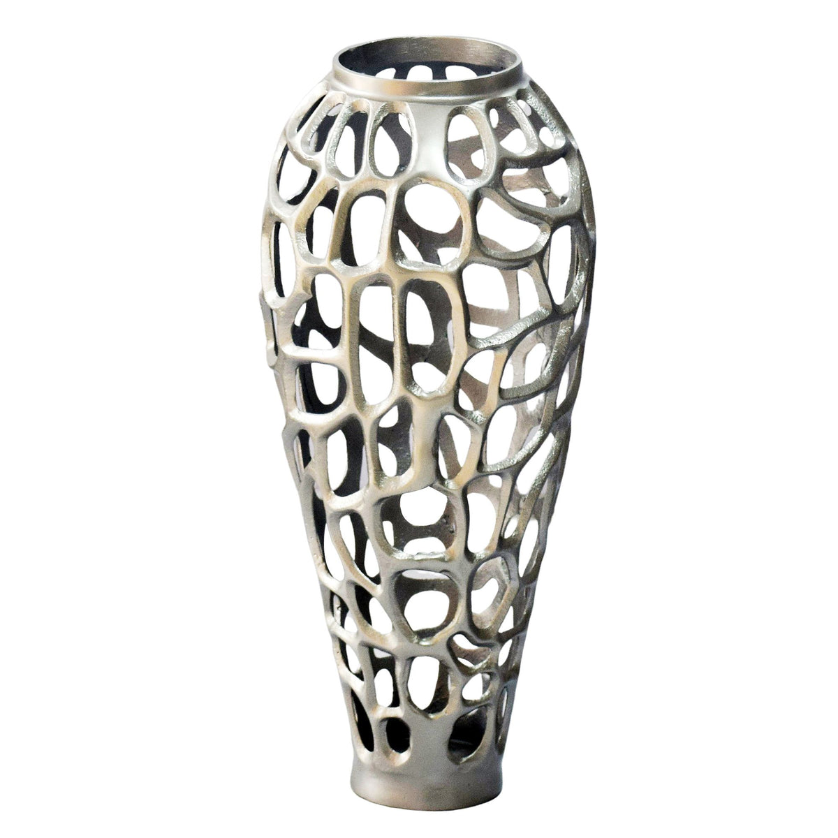 FineBuy Bodenvase Aluminium Silber - Design Blumenvase Groß - Metallvase Modern - Dekovase rund für Trockenblumen - Standvase Hoch - Wohnzimmer Deko -