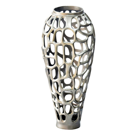 FineBuy Bodenvase Aluminium Silber - Design Blumenvase Groß - Metallvase Modern - Dekovase rund für Trockenblumen - Standvase Hoch - Wohnzimmer Deko -