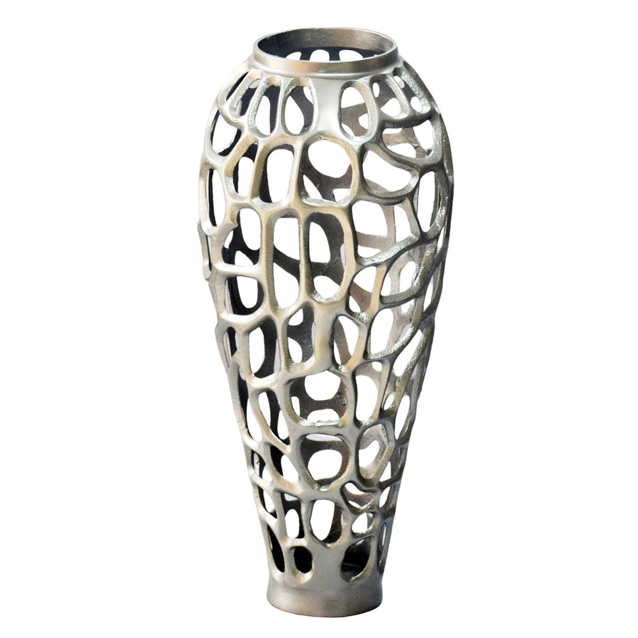 FineBuy Bodenvase Aluminium Silber - Design Blumenvase Groß - Metallvase Modern - Dekovase rund für Trockenblumen - Standvase Hoch - Wohnzimmer Deko -