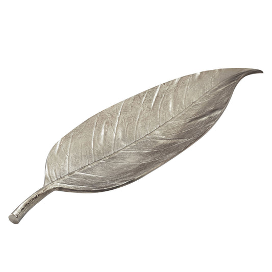 FineBuy Dekoschale Blatt Aluminium Schale 61cm - Design Tischdeko Metall Wohnzimmer - Alu Wohnaccessoire Modern - Metallschale Dekoration - Aluschale 